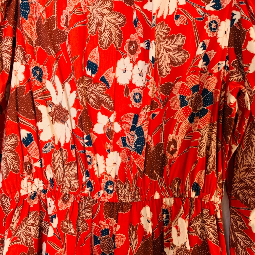 Ulla Johnson Red Liv Floral Mini Dress Size 8 Long Sleeves Cotton Blend Boho - Picture 14 of 16